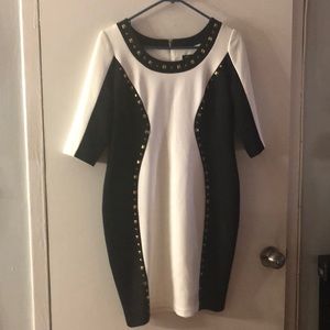 Thalia gold studded black and white dress
